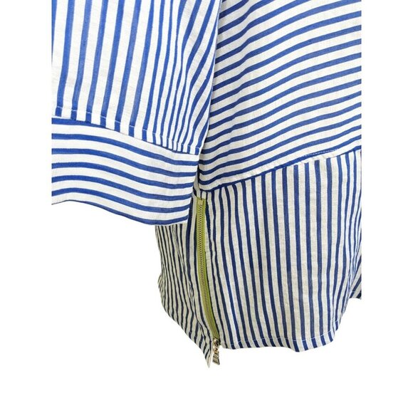 IC Connie K Button Up Shirt Blouse Womens L White Blue Striped Zippers Flax - Picture 7 of 11
